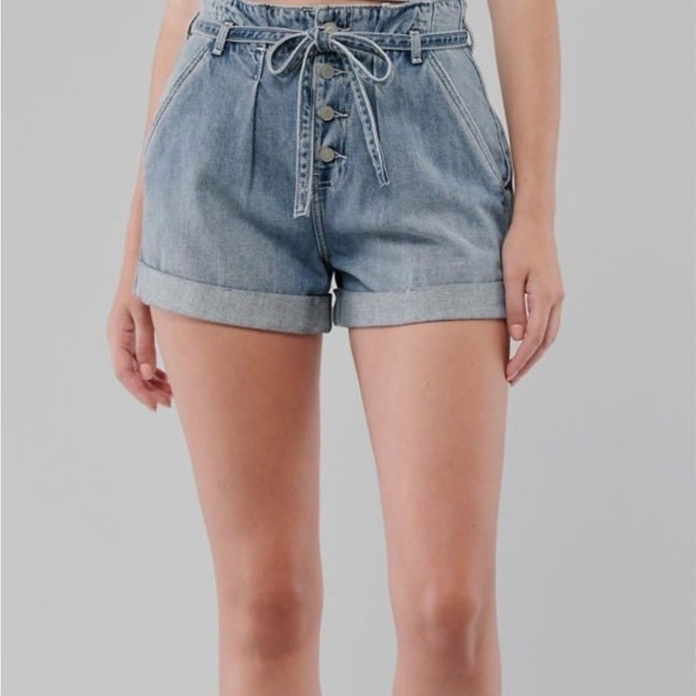Hollister Light Blue High-Waist Button-Front Denim Shorts